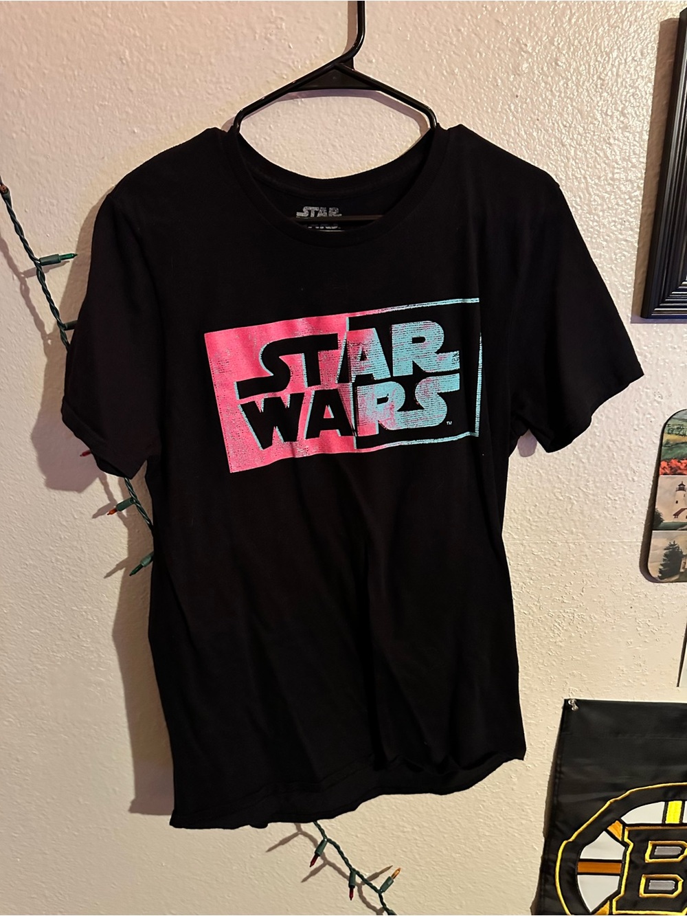 MAD Engine Black Star Wars Tee with Pink & Blue Logo